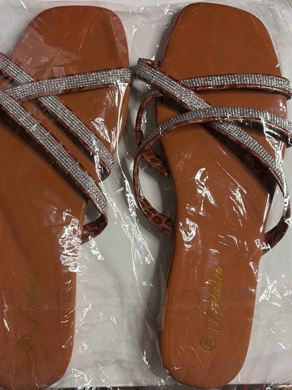 Women’s Brown Sandals with Sparkling Silver Straps